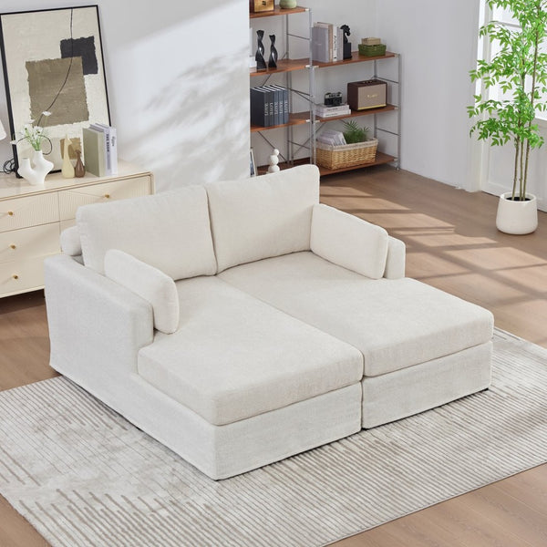 English Elm 63.39" Chenille Convertible Sofa Bed with Pocketed Spring Cushions for Modern Living Spaces Ivory W3189S00032