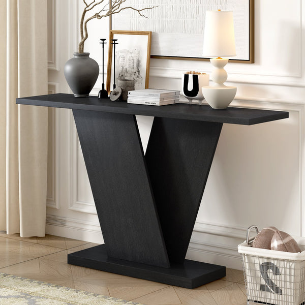 English Elm Christopher Knight Home® - Mirod Acacia Veneer Console Table with V-Base Pedestal, Slim Rectangular Design, 220 lb Capacity Black N760P237962B