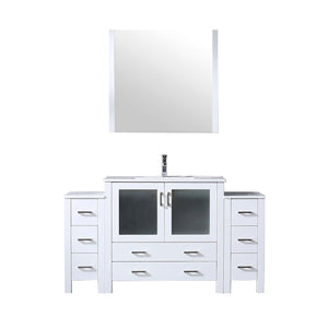 English Elm White 60 in. Bath Vanity with Side Cabinets, Scratch-Resist Ceramic Top, Chrome Faucet & 34" Mirror B2731S01375