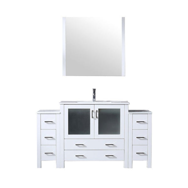 English Elm White 60 in. Bath Vanity with Side Cabinets, Scratch-Resist Ceramic Top, Chrome Faucet & 34" Mirror B2731S01375