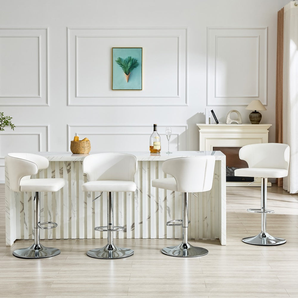 English Elm Modern Oil Wax Upholstered Swivel Barstool Set with Lumbar Support and Chrome Base White+Silver W2920S00131