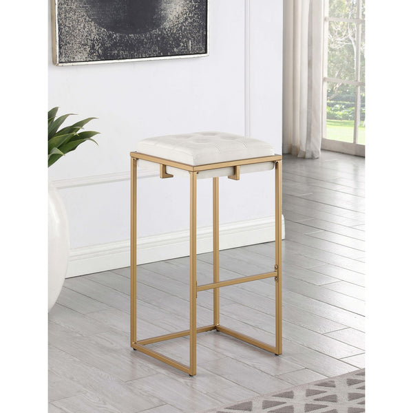 English Elm Soccoro Square Tufted Cushion Stools Set of 2 — Beige & Gold Bar Stools, Plush Fabric, Modern Elegance B062P344886