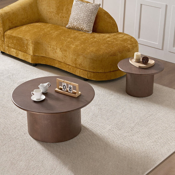 English Elm Coffee Table Nesting Set Round Mdf Pair Walnut Finish for Modern Living Rooms W876S00337