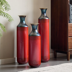 English Elm Floor Red Metal Vase Set 3-Piece Droplet Sculptures — Modern Glazed Tall Decorative Vases for Home W2796P371277