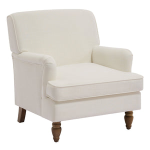 English Elm Vintage Linen Armchair with Rolled Arms and Turned Wood Legs — Plush Cushions, Sturdy Support, Timeless Accent for Living Spaces Cream 29.84 L x 29.5 W x 18.42 H N701P326070C
