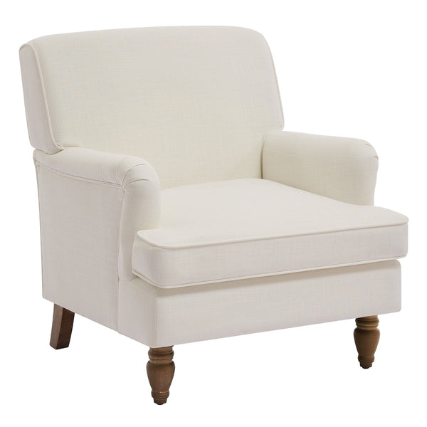 English Elm Vintage Linen Armchair with Rolled Arms and Turned Wood Legs — Plush Cushions, Sturdy Support, Timeless Accent for Living Spaces Cream 29.84 L x 29.5 W x 18.42 H N701P326070C