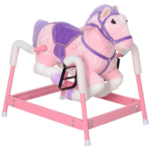 English Elm Qaba Plush Spring Rocking Horse with Sounds Stirrups and Saddle for Kids Pink W2225P249745