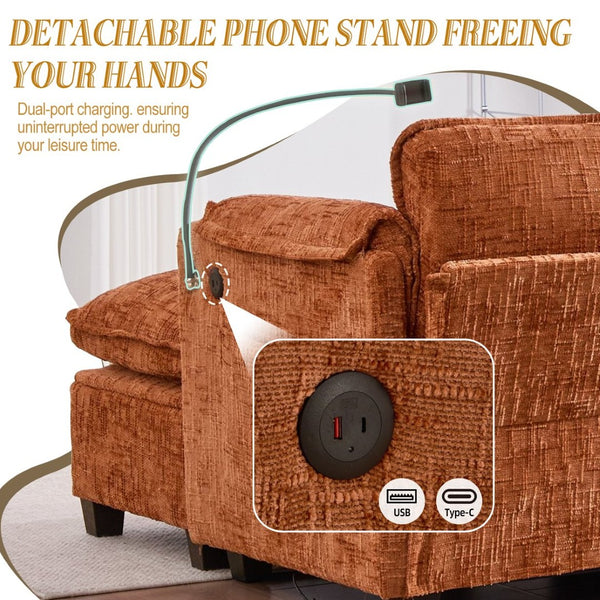 English Elm United Oversized Sectional Sofa With Movable Ottoman, Usb Ports & Modern Chenille For Cozy Living Spaces W1568S00188-GIGA