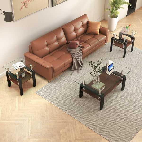 English Elm Set Of 2 Modern Tempered Glass Tea Tables - Stylish, Durable Design For Living Room & Office Use W241P300303-GIGA