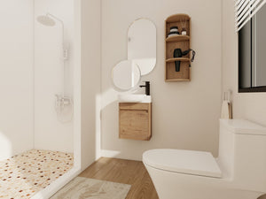 English Elm Soft Close Wall Mounted Bathroom Vanity with Ceramic Vessel Sink and Storage Rack W999S00488