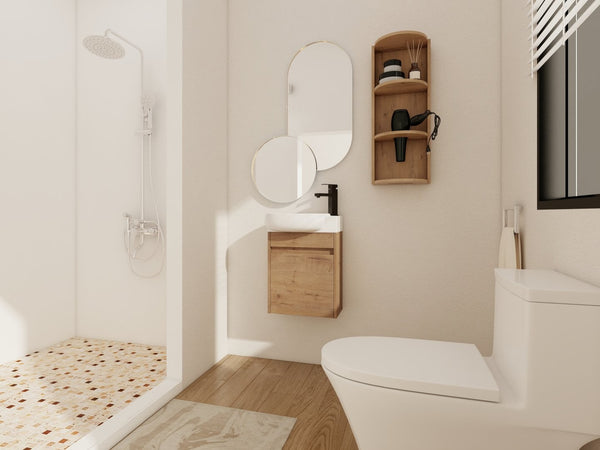 English Elm Soft Close Wall Mounted Bathroom Vanity with Ceramic Vessel Sink and Storage Rack W999S00488
