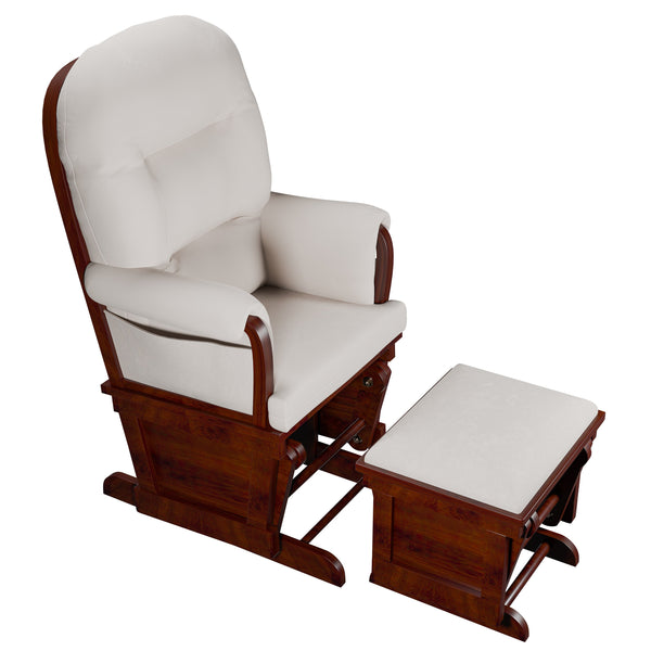 English Elm Glider Beige Microfiber Chair w Ottoman - Luxurious Smooth Gliding Motion, Side Pocket, Solid Wood Craftsmanship B011P373712