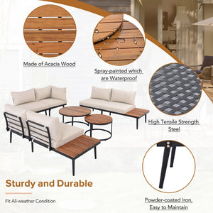 English Elm Trexm Modular Patio Sectional with Acacia Nesting Tables and Washable Cushions TM000001AAA