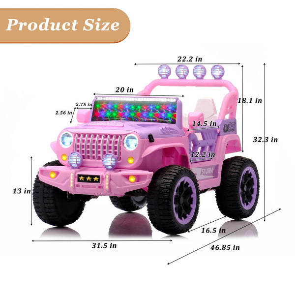 English Elm 24v Two Seat Kids Ride on Car with 4wd Motor Remote Control and Led Lights Pink W509P378207
