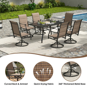 English Elm Outdoor Swivel Patio Dining Chairs Textilene Woven Set for Backyard Entertaining Brown T3623P433699
