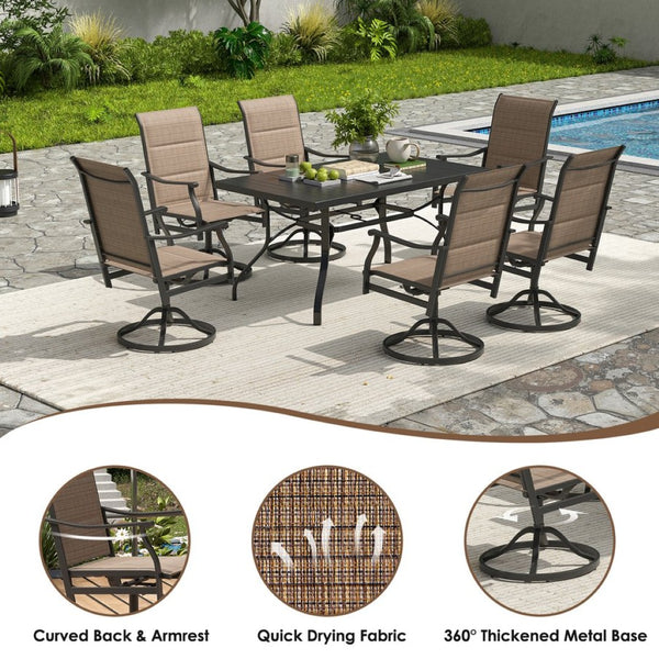 English Elm Outdoor Swivel Patio Dining Chairs Textilene Woven Set for Backyard Entertaining Brown T3623P433699