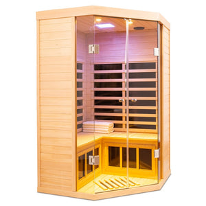 English Elm Low Emf Two Person Hemlock Far Infrared Sauna with Double Glass Doors and Bluetooth W632S00018