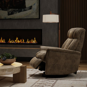 English Elm Global Home Swivel Glider Recliner With Adjustable Headrest & Footrest In Stylish Texas Slate Fabric B339P323113