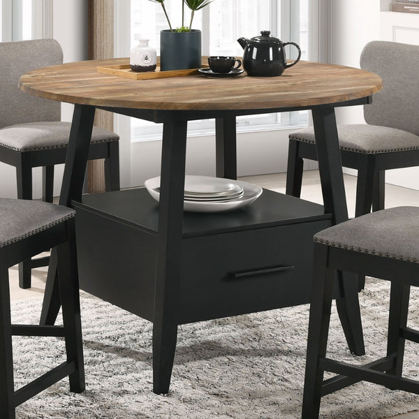 English Elm Arunda Round Counter Height Dining Table Oak Grain Top with Storage Drawer Seats Four B062S01532
