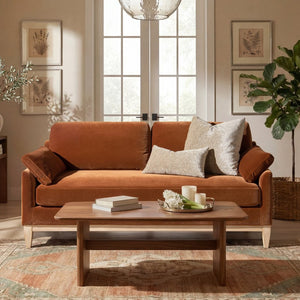 English Elm Pasadena Farmhouse Velvet Sofa with Rubberwood Base for Cozy Living Rooms B2719P479036