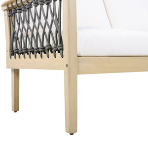 English Elm Outdoor Acacia Wood Loveseat Set with Woven Rope Detail and Slatted Coffee Table Cream,Dark Gray,Light Teak N768P363954L
