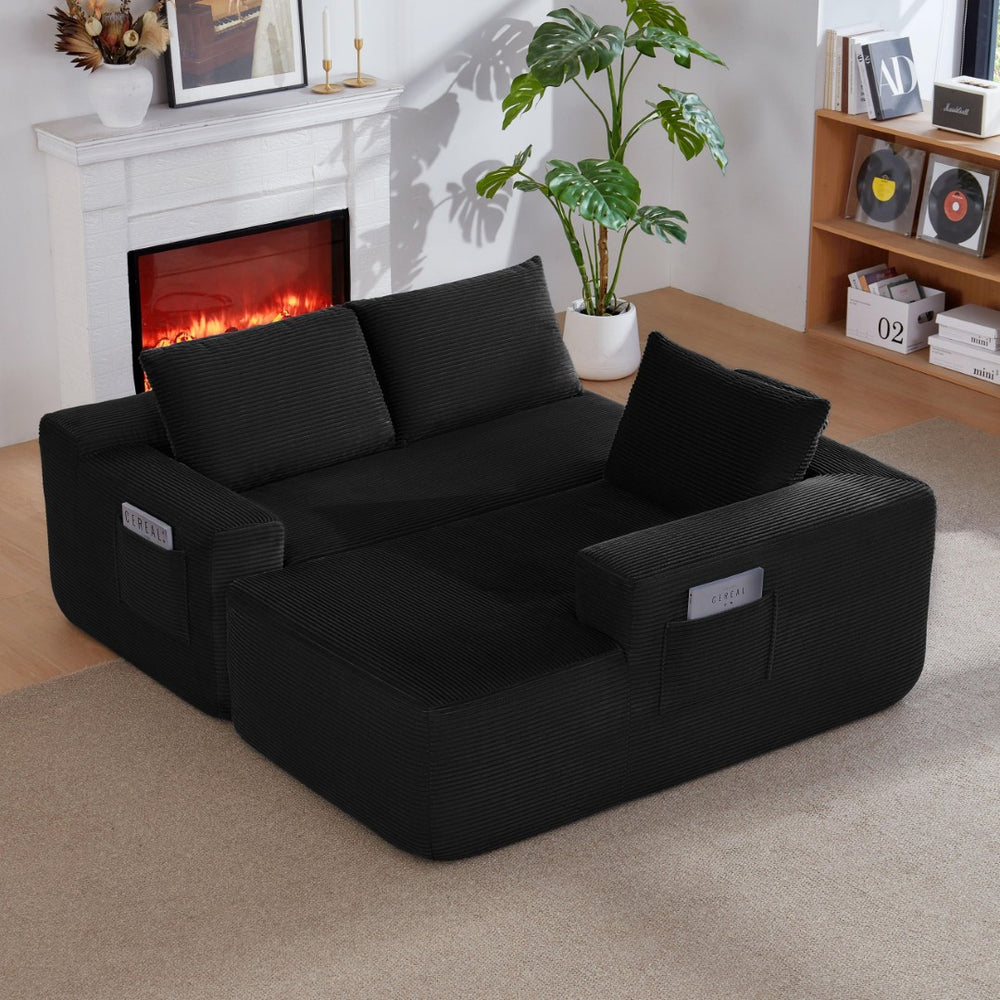 English Elm 104" Corduroy Modular Sectional Sofa with Chaise Side Pockets Ready for Living Rooms W3975S00048