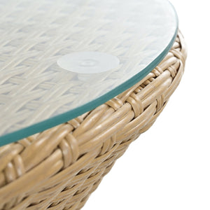 English Elm Christopher Knight Home® - KONO 3PC Outdoor Boho Faux Wicker Chat Set with Tempered Glass Table, Beige Cushions, Durable Elegance N775P245731B