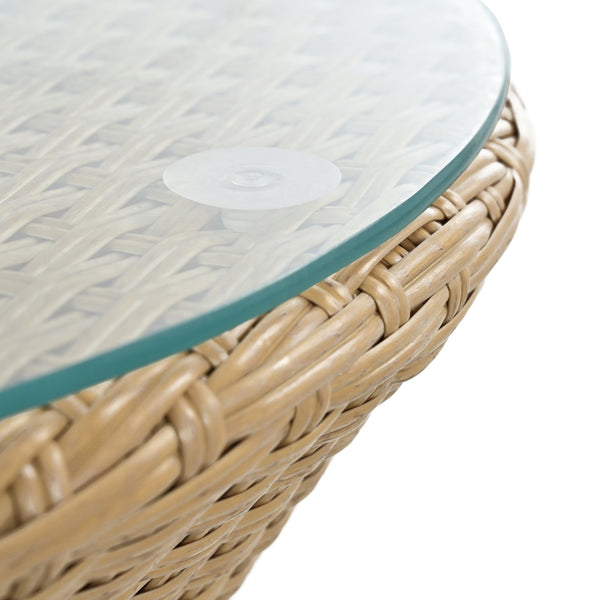 English Elm Christopher Knight Home® - KONO 3PC Outdoor Boho Faux Wicker Chat Set with Tempered Glass Table, Beige Cushions, Durable Elegance N775P245731B