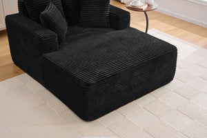 English Elm Oversized Corduroy Chaise Sleeper Sofa Deep Seat Lounge Chair for Apartment Bedroom Black W1752P402833