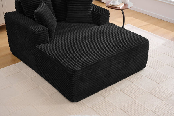 English Elm Oversized Corduroy Chaise Sleeper Sofa Deep Seat Lounge Chair for Apartment Bedroom Black W1752P402833