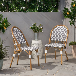 English Elm Christopher Knight Home® - Outdoor PE Rattan French Bistro Chairs Set of 2 – Aluminum Frame, Bamboo Finish, Gray & White Chic Seating 69960.00GRY