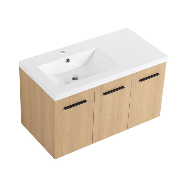 English Elm 36" Floating Bathroom Vanity Light Oak Modular Cabinet with Gel Coat Integrated Sink W3450S00076