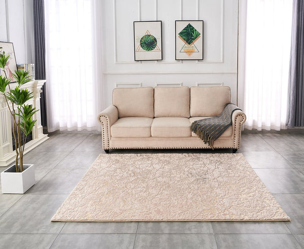 English Elm Luxury Faux Chinchilla Area Rug - Soft Beige With Gold-Gilded Abstract Design, Machine Washable & Durable B030P233666