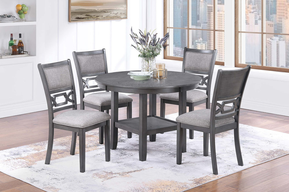 English Elm Gray Round 5-Piece Dining Set with Lower Shelf and Upholstered Chairs — Contemporary Charcoal Style Gray 45 L x 15 W x 46 H B011P373697