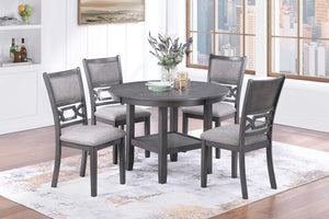 English Elm Gray Round 5-Piece Dining Set with Lower Shelf and Upholstered Chairs — Contemporary Charcoal Style Gray 45 L x 15 W x 46 H B011P373697