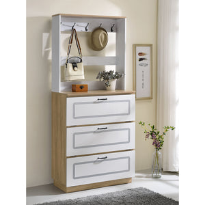 English Elm Light Oak 12-Pair Shoe Cabinet with 3 Drop-Down Drawers, 10 Metal Hooks, Durable 15mm Shelves - Space-Saving Entryway Storage (47.5" H x 32.5" W x 12.5" D) B062P189216
