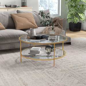 English Elm Homcom 36" Round Side Table With 2-Tier Glass Shelves And Gold Steel Frame For Stylish Living Spaces W2225P217454