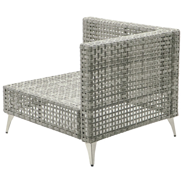 English Elm K&K 8-Piece Patio Conversation Set with 43" 60,000 BTU Propane Fire Pit, UV Wicker & Thick Cushions Grey N707S000012G