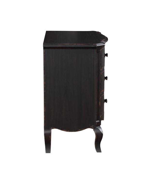 English Elm Chelmsford Antique Black Nightstand with 3 Drawers, Dovetail Joints, Felt-Lined Top & Cabriole Legs B2726P256324