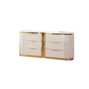English Elm Laura Gold 6-Drawer White Dresser with Gold Handles, Soft-Close Drawers, Solid Wood Luxury Storage B00955980