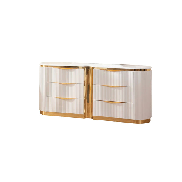 English Elm Laura Gold 6-Drawer White Dresser with Gold Handles, Soft-Close Drawers, Solid Wood Luxury Storage B00955980