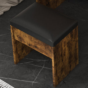 English Elm Vanity compact dressing desk with LED mirror, 3-color dimmable lights, drawers, stool, outlet Vintage W2699P345802