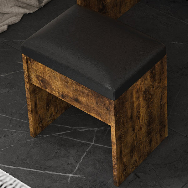 English Elm Vanity compact dressing desk with LED mirror, 3-color dimmable lights, drawers, stool, outlet Vintage W2699P345802
