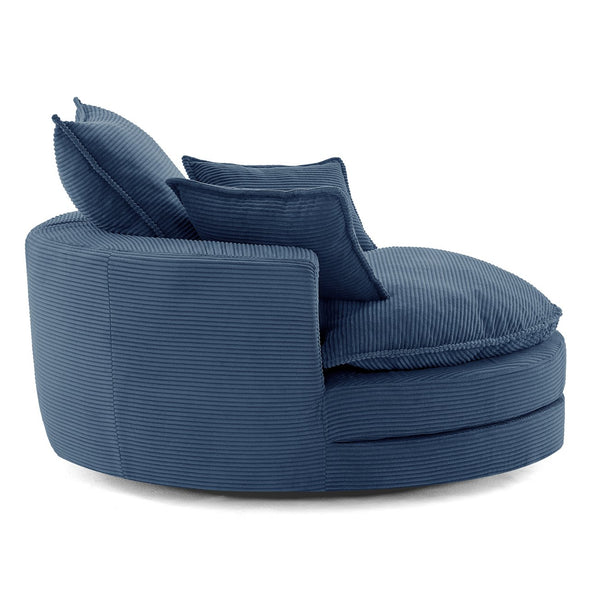 English Elm 360° Oversized Swivel Lounge Chair with 38" Deep Seat Dual-Layer Cushion Corduroy Accent Pillows Blue N719S002100C