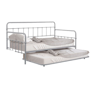 English Elm Silver Sleek Metal Twin Daybed with Built-In Trundle | Contemporary Minimalist Black Frame, Mattress-Ready Silver 16 L x 78 W x 8 H B2741P364826