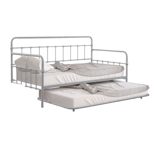 English Elm Silver Sleek Metal Twin Daybed with Built-In Trundle | Contemporary Minimalist Black Frame, Mattress-Ready Silver 16 L x 78 W x 8 H B2741P364826