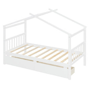 English Elm Twin House Bed Solid Pine Kids Cottage Frame with Storage Drawers Imaginative Room N708P309245K