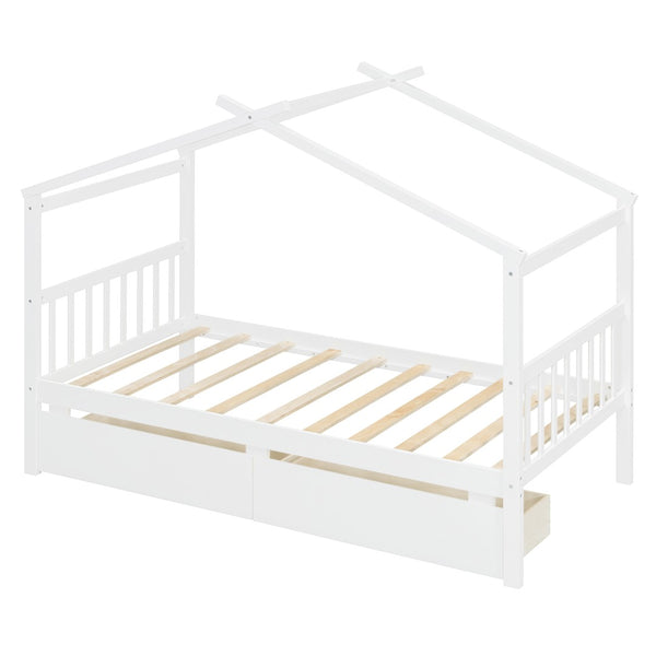 English Elm Twin House Bed Solid Pine Kids Cottage Frame with Storage Drawers Imaginative Room N708P309245K
