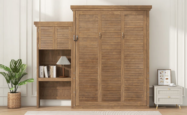 English Elm Queen Size Murphy Bed With Louvered Design, Multi-Storage Solution For Compact Living Spaces N7090004018D-GIGA