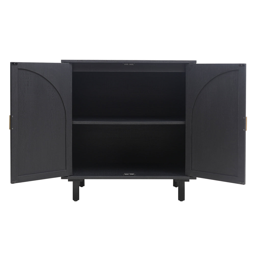 English Elm 2 Door Cabinet with Adjustable Shelves, Anti-Tip Safety, Pine Support Feet, Compact Storage Solution Black W688134369